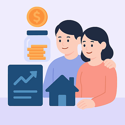 부부 돈 일러스트 그래프 미래 협력 주택 금융 저축 목표 토론 투자 목표설정 국내일러스트 AI파일 커플 컨셉 비즈니스 건물 경제 재산 파일형식 벡터