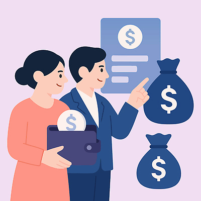 여자 남자 돈 일러스트 관리 대화 설명 금융 사무실 성장 재산 목표 계획 상담 투자 전략 수익 월급 세미나 재정 포트폴리오 국내일러스트 AI파일 컨셉 비즈니스 모션 말하기 사람 경제 파일형식 벡터