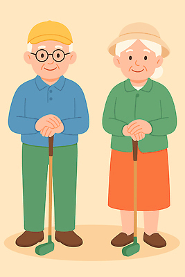 부부 노년 행복 여유 일러스트 가정 모션 자연 지팡이 함께함 사랑 미소 일상 라이프 평화 정원 원예 소통 가꾸기 국내일러스트 AI파일 커플 감정 컨셉 표정 성인 취미 생활 생태계 파일형식 벡터