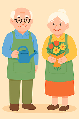 식물 부부 커플 노년 꽃 행복 화분 화초 일러스트 자연 손자 사랑 웃음 일상 농장 정원 물뿌리개 원예 퇴근 조화 국내일러스트 AI파일 남자 감정 농업 관계 표정 성인 취미 라이프 손주 생태계 출퇴근 파일형식 벡터