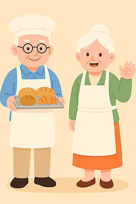 전통 할아버지 행복 할머니 음식 빵 일러스트 가정 가족 주방용품 협력 함께함 따뜻함 요리 웃음 만남 인사 고객 전달 제빵 국내일러스트 AI파일 여자 노년 남자 감정 생활용품 컨셉 관계 표정 제과제빵 예절 파일형식 벡터
