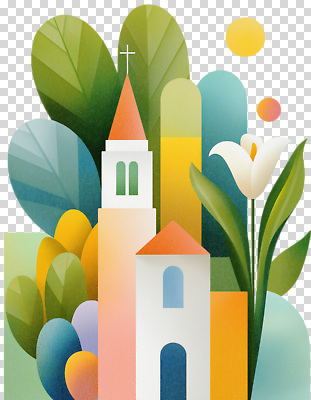 모양 식물 편집이미지 디자인 꽃 예술 컬러 십자가 자연 부활절 풍경 건물 탑 모던 조화 PNG 건축물 기념일 생태계 파일형식