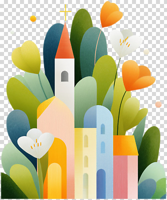 식물 건축물 기념일 꽃 종교 종교건축 풍경 생태계 파일형식 탑뷰 마을 건물 자연 컬러 조화 예술 디자인 전경 크리스마스 기독교 성당 꽃밭 편집이미지 PNG 부활절