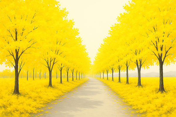 JPG 계절 길 단풍 일러스트 자연 풍경 평화 고요 산책 금색 가을 시골 숲 힐링 조경 나무길 색채 설치미술 목가 국내일러스트 AI일러스트 AI콘텐츠 컬러 컨셉 잎 휴식 생태계 파일형식
