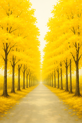 JPG 나무 도로 길 여유 여행 일러스트 자연 풍경 일상 여름 맑음 고요 산책 공간 가을 은행나무 감성 뷰티풀 국내일러스트 AI일러스트 AI콘텐츠 식물 계절 감정 컨셉 교통시설 날씨 휴식 라이프 생태계 파일형식