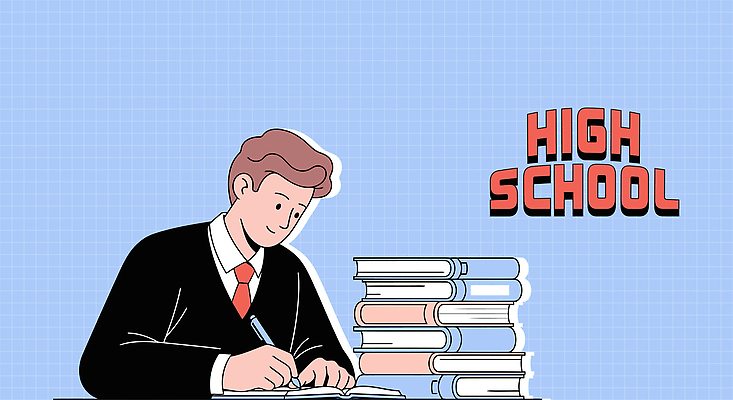 학생 교육 일러스트 고등학교 책 친구 학습 공책 교양 기록 집중 성적 과제 성실 동아리 어려움 국내일러스트 AI파일 컨셉 학교 관계 문구용품 파일형식 벡터