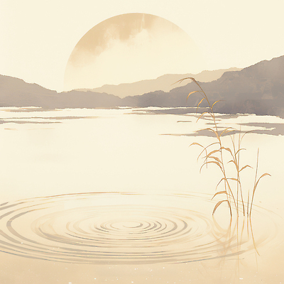 JPG 식물 호수 여유 물결 일러스트 자연 아침 산 미소 풍경 태양 반사 평화 일출 고요 수면 분위기 그림 풍경화 차분 국내일러스트 AI일러스트 AI콘텐츠 주간 자연요소 감정 컨셉 표정 물 노을 생태계 파일형식