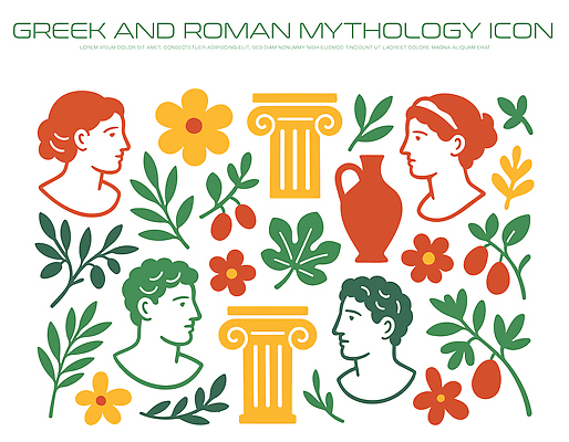 전통 디자인 열매 꽃 문화 예술 상징 컬러 일러스트 수채화 사람 그래픽 기둥 벽화 조화 그리스로마신화 로마신화 국내일러스트 AI파일 식물 건축 그림 신화 파일형식 벡터