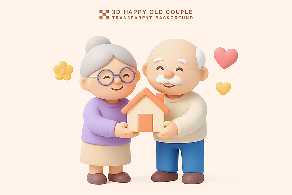 PSD 편집이미지 캐릭터 커플 노년 행복 가족 따뜻함 표정 사랑 노부부 다정 기쁨 만남 건축모형 이미지편집 편집3D 부부 감정 컨셉 관계 성인 3D 모형 파일형식