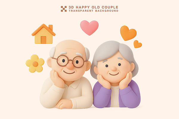 PSD 편집이미지 부부 노년 꽃 행복 감정 관계 주택 3D캐릭터 사랑 노부부 하트 표현 이미지편집 편집3D 모양 식물 캐릭터 커플 성인 건물 3D 파일형식