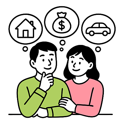 커플 행복 감정 돈 생각 일러스트 관계 자동차 미래 주택 이야기 사랑 미소 꿈 목표 토론 상담 투자 의견 소통 국내일러스트 AI파일 육상교통 컨셉 비즈니스 표정 건물 재산 파일형식 벡터