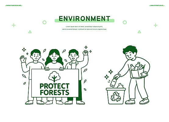 캠페인 일러스트 모션 자연 환경 의식 보호 쓰레기 숲 에코 분리배출 참여 책임감 청정 국내일러스트 AI파일 컨셉 생태계 파일형식 벡터