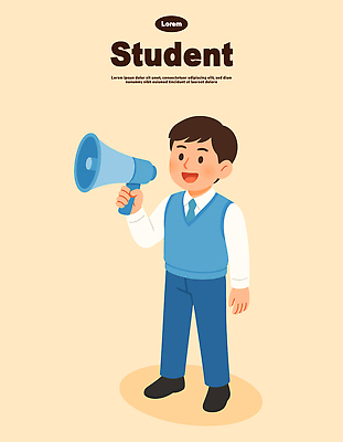 학생 교육 어린이 일러스트 교실 모션 소년 친구 학습 확성기 모임 표현 발표 동료 즐거움 전달 목소리 소통 중요성 국내일러스트 AI파일 남자 감정 컨셉 학교 관계 사람 파일형식 벡터