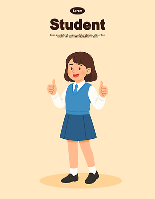 학생 교육 교복 초등학생 어린이 일러스트 손가락 교실 학교 모션 표정 미소 소녀 학습 자신감 긍정적 학급 국내일러스트 AI파일 손 옷 여자 감정 사람 파일형식 벡터