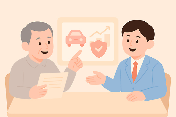 남자 일러스트 자동차 회의 직장 대화 금융 믿음 정보 상담원 고객 서비스 상담 보험 보장 서류판 의사소통 대면 국내일러스트 AI파일 감정 육상교통 회사 비즈니스 말하기 사람 경제 사무용품 사무원 파일형식 벡터