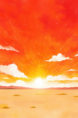 JPG 구름 컬러 일러스트 자연 하늘 풍경 빨간색 여름 빛 태양 일출 주황색 사막 뜨거움 땅 지평선 그라데이션 국내일러스트 AI일러스트 AI콘텐츠 자연요소 계절 노을 생태계 파일형식