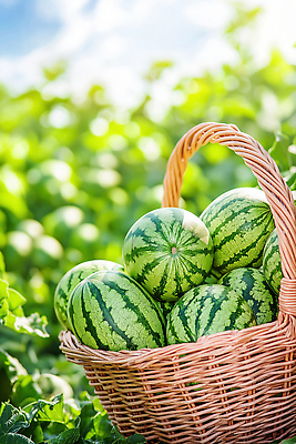 JPG 편집이미지 농업 과일 자연 수박 풍경 초록색 여름 농작물 햇빛 농장 바구니 수확 신선 먹거리 편집실사 AI포토 AI콘텐츠 계절 산업 음식 컬러 태양 CG 생태계 파일형식