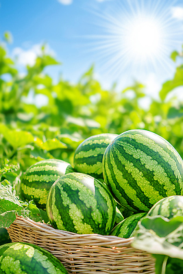JPG 편집이미지 농업 채소 과일 자연 수박 건강 풍경 여름 햇빛 농장 바구니 수확 신선 수박밭 편집실사 AI포토 AI콘텐츠 계절 산업 밭 태양 CG 생태계 파일형식