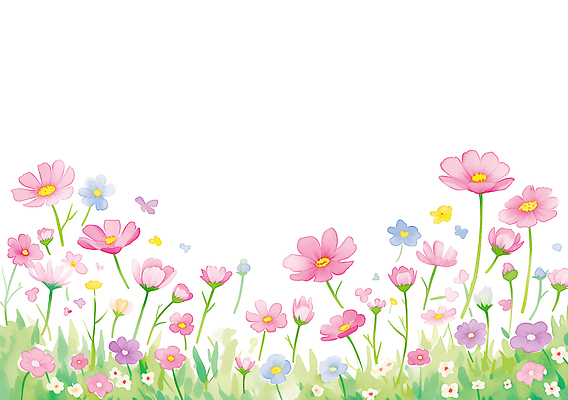 JPG 꽃 컬러 일러스트 자연 날씨 풍경 초원 초록색 평화 봄 들꽃 풀 즐거움 코스모스 만개 버터플라이 뷰티풀 국내일러스트 AI일러스트 AI콘텐츠 식물 계절 감정 컨셉 생태계 파일형식