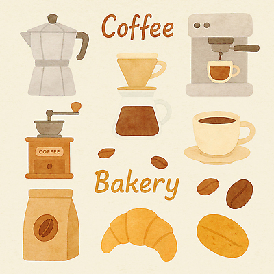 PSD 커피 음료 패턴 일러스트 주방용품 디저트 카페 빵집 원두 커피잔 커피메이커 크루아상 그림 그라인더 드립커피 색감 스틸 국내일러스트 음식 빵 생활용품 무늬 잔 상점 커피용품 파일형식