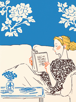 JPG 여자 꽃 예술 일러스트 탁자 일상 책 인테리어 소파 수건 독서 흰색 우아함 편안함 집중 복고 파란배경 관심 스타일 국내일러스트 AI일러스트 AI콘텐츠 식물 디자인 컬러 가구 백그라운드 컨셉 의자 사람 라이프 파란색 위생용품 감각 파일형식