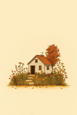 JPG 나무 꽃 컬러 일러스트 자연 주택 따뜻함 풍경 잔디 일상 햇빛 평화 정원 가을 농촌 조화 뷰티풀 국내일러스트 AI일러스트 AI콘텐츠 식물 계절 컨셉 건물 라이프 태양 시골 생태계 파일형식