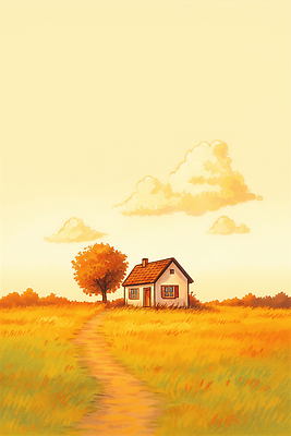 JPG 나무 구름 여유 일러스트 자연 하늘 주택 풍경 초원 평화 고요 금색 가을 시골 편안함 밝은색 국내일러스트 AI일러스트 AI콘텐츠 자연요소 식물 계절 감정 컬러 컨셉 건물 감각 생태계 파일형식