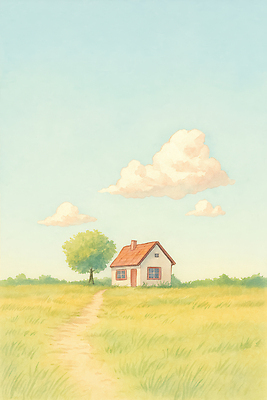 JPG 나무 구름 길 여유 백그라운드 일러스트 자연 하늘 따뜻함 풍경 초원 파란색 인테리어 햇빛 평화 시골 포근함 단순화된 국내일러스트 AI일러스트 AI콘텐츠 자연요소 식물 디자인 감정 컬러 컨셉 태양 감각 생태계 파일형식