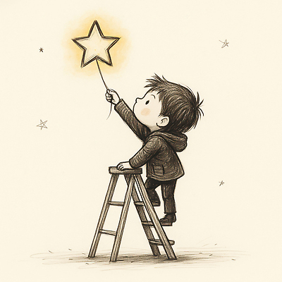 JPG 나무 손 행복 별 어린이 예술 겨울 일러스트 사다리 상상 하늘 소년 희망 꿈 아기 오르기 별빛 순간 오후 창의력 국내일러스트 AI일러스트 AI콘텐츠 자연요소 식물 계절 남자 감정 모션 사람 신체부위 빛 도구 파일형식