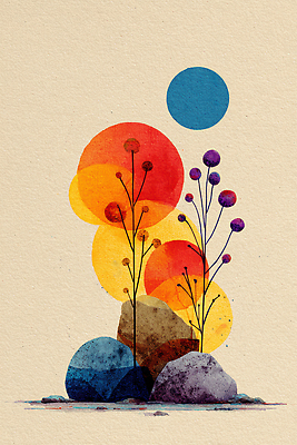 JPG 모양 식물 디자인 예술 컬러 백그라운드 일러스트 자연 수채화 태양 표현 원형 모던 기하학 조화 색감 창의성 국내일러스트 AI일러스트 AI콘텐츠 자연요소 도형 무늬 생태계 파일형식