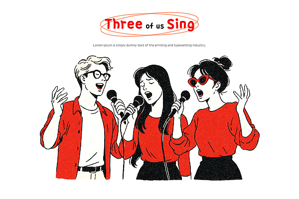 PSD 옷 음악 일러스트 노래 모션 일상 세명 친구 공연 기쁨 모임 에너지 무대 마이크 즐거움 열정 개성 조화 소통 국내일러스트 감정 음향기기 컨셉 관계 문화예술 사람 이벤트 라이프 파일형식