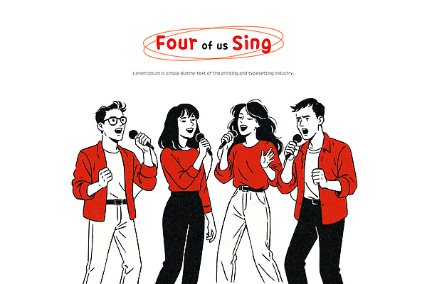 PSD 감정 음악 연주 일러스트 노래 함께함 친구 파티 공연 무대 분위기 마이크 즐거움 열정 소통 순간 국내일러스트 음향기기 컨셉 관계 문화예술 이벤트 파일형식