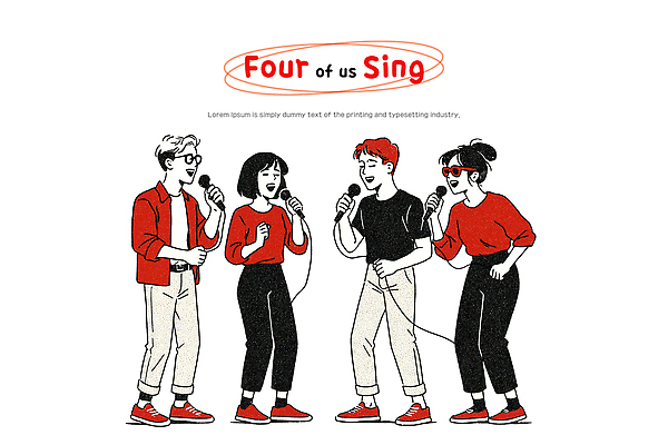 PSD 캐릭터 행복 감정 음악 컬러 일러스트 노래 모션 협력 웃음 친구 파티 공연 모임 에너지 표현 마이크 방안 상호작용 국내일러스트 일러캐릭터 음향기기 관계 문화예술 표정 이벤트 파일형식