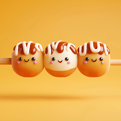 JPG 편집이미지 캐릭터 음식 놀이 디저트 조명 표정 귀여움 주황색 전시 꼬치 달콤 풍선 편리함 타코야키 편집3D AI컴퓨터그래픽 AI콘텐츠 컬러 컨셉 3D 맛 일본음식 파일형식