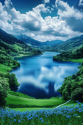 JPG 나무 구름 편집이미지 호수 자연 하늘 생명 산 풍경 여름 평화 팔레트 언덕 편집실사 AI포토 AI콘텐츠 자연요소 식물 계절 컨셉 CG 생태계 파일형식