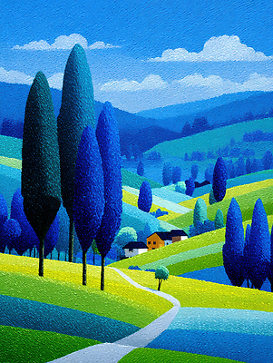 JPG 나무 구름 편집이미지 길 여유 자연 하늘 주택 풍경 초록색 파란색 마을 신선 언덕 뷰티풀 편집실사 AI일러스트 AI콘텐츠 자연요소 식물 감정 컬러 건물 CG 생태계 파일형식