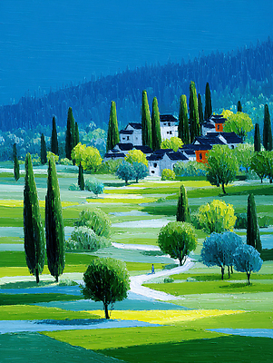 JPG 나무 편집이미지 자연 하늘 풍경 초원 여름 평화 마을 고요 산책 시골 언덕 조화 편집실사 AI일러스트 AI콘텐츠 식물 계절 컨셉 휴식 CG 생태계 파일형식