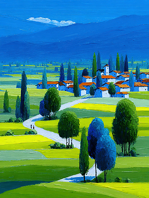 JPG 나무 편집이미지 길 컬러 여행 자연 하늘 평화 마을 언덕 즐거움 조화 풍경화 편집실사 AI일러스트 AI콘텐츠 식물 감정 컨셉 CG 그림 생태계 파일형식