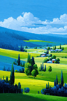 JPG 나무 구름 편집이미지 자연 하늘 풍경 초원 여름 파란색 평화 마을 농촌 언덕 조화 편집실사 AI일러스트 AI콘텐츠 자연요소 식물 계절 컬러 컨셉 시골 CG 생태계 파일형식