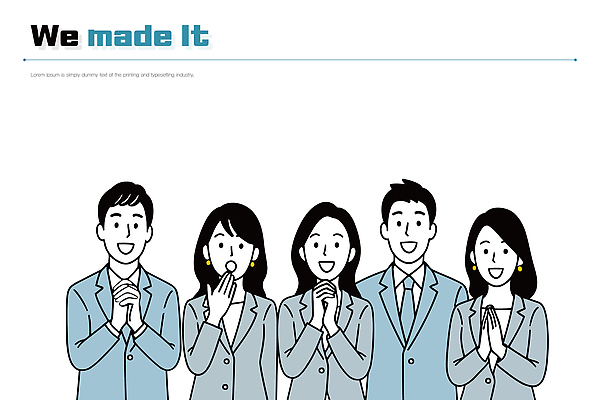 옷 감정 일러스트 회사 비즈니스 성공 회의 협력 직장 웃음 여러명 축하 결과 긍정 화합 손모으기 전문 국내일러스트 AI파일 다수 컨셉 표정 사람 손짓 파일형식 벡터