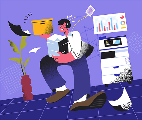 식물 남자 백그라운드 일러스트 모션 일상 상자 사무실 자료 시간 업무 작업 인쇄기 문서 파일 바쁨 정리 소음 서류판 참여 국내일러스트 AI파일 비즈니스 사람 라이프 전자제품 사무용품 소리 파일형식 벡터