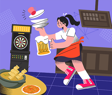 접시 음식 일러스트 탁자 맥주 대화 요리 일상 친구 소풍 작업 바 분위기 저녁 계산대 다트 고객 즐거움 서비스 바텐더 국내일러스트 AI파일 식기 감정 가구 컨셉 관계 주류 말하기 라이프 야외활동 게임 야간 파일형식 벡터