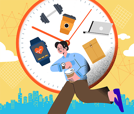 라이프스타일 남자 커피 시계 일러스트 모션 건강 일상 컴퓨터 운동 헬스 도시 업무 작업 목표 계획 시간관리 스마트워치 국내일러스트 AI파일 음료 컨셉 사람 라이프 생활 전자제품 스마트기기 웨어러블 파일형식 벡터