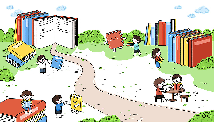 PSD 나무 공원 교육 행복 문화 길 어린이 신체 일러스트 가족 모션 책 학습 소풍 자유 시간 도서관 읽기 즐거움 그림 국내일러스트 식물 공공시설 감정 컨셉 관계 사람 야외활동 파일형식