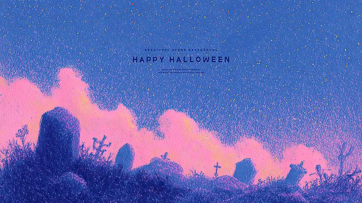 PSD 구름 전통 계절 문화 분홍색 일러스트 밤하늘 기념 풍경 이벤트 잔디 축제 고요 할로윈 축하 무덤 분위기 유령 비석 그림 별빛 국내일러스트 자연요소 식물 별 컬러 컨셉 하늘 빛 야간 파일형식