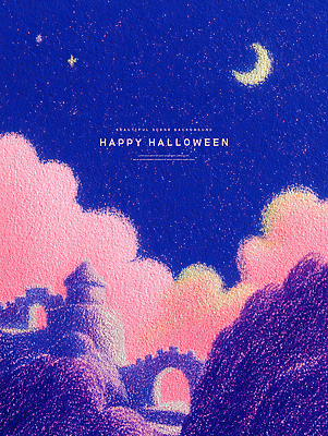 PSD 구름 별 예술 분홍색 백그라운드 일러스트 밤하늘 풍경 보라색 축제 할로윈 달 저녁 신비 아치 공포 신화 뷰티풀 색감 풍경화 가교 국내일러스트 자연요소 건축물 컬러 컨셉 하늘 야간 그림 파일형식