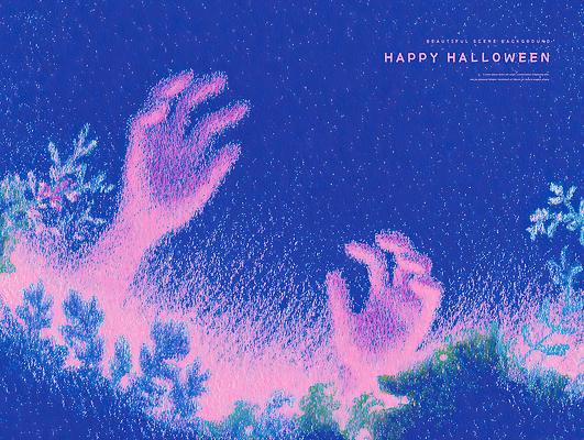 PSD 식물 손 감정 예술 분홍색 컬러 일러스트 상상 자연 밤하늘 풍경 축제 할로윈 분위기 신비 즐거움 몽환 환상 경관 국내일러스트 컨셉 하늘 신체부위 야간 생태계 파일형식