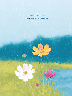 식물 꽃 컬러 꽃밭 일러스트 자연 하늘 생명 풍경 초원 초록색 여름 평화 환경 정원 고요 코스모스 만개 뷰티풀 색채 국내일러스트 AI파일 계절 컨셉 생태계 파일형식 벡터