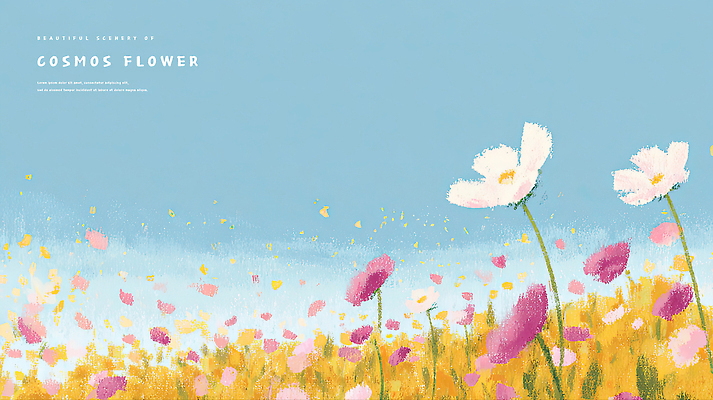 식물 계절 컬러 꽃밭 일러스트 자연 하늘 풍경 야외 일상 햇빛 소풍 정원 봄 코스모스 화사함 뷰티풀 색채 생동감 국내일러스트 AI파일 꽃 컨셉 라이프 태양 야외활동 생태계 파일형식 벡터