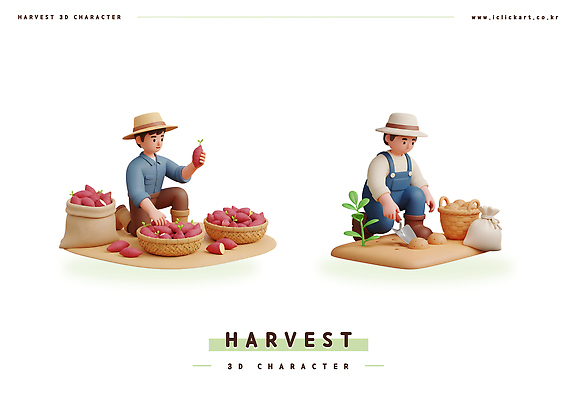 PSD 편집이미지 여유 자연 날씨 감자 풍경 일상 농작물 바구니 농사 수확 시골 작업 농부 배추 편집3D 직업 감정 농업 채소 라이프 3D 생태계 파일형식